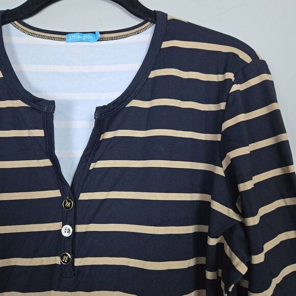 J Mclaughlin Womens Catalina Cloth Henley Dress Size Large Black Striped Coastal - Picture 3 of 7